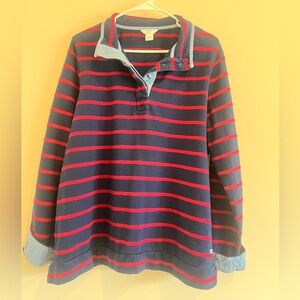 crown & ivy Navy and Red Striped Rugby Pullover